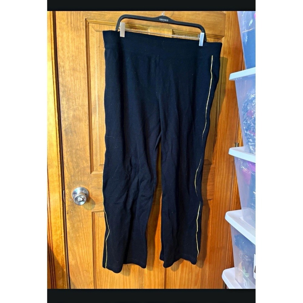 RL Lauren Active Ralph Lauren Flare Leggings Womens XL Black Yellow Stripe